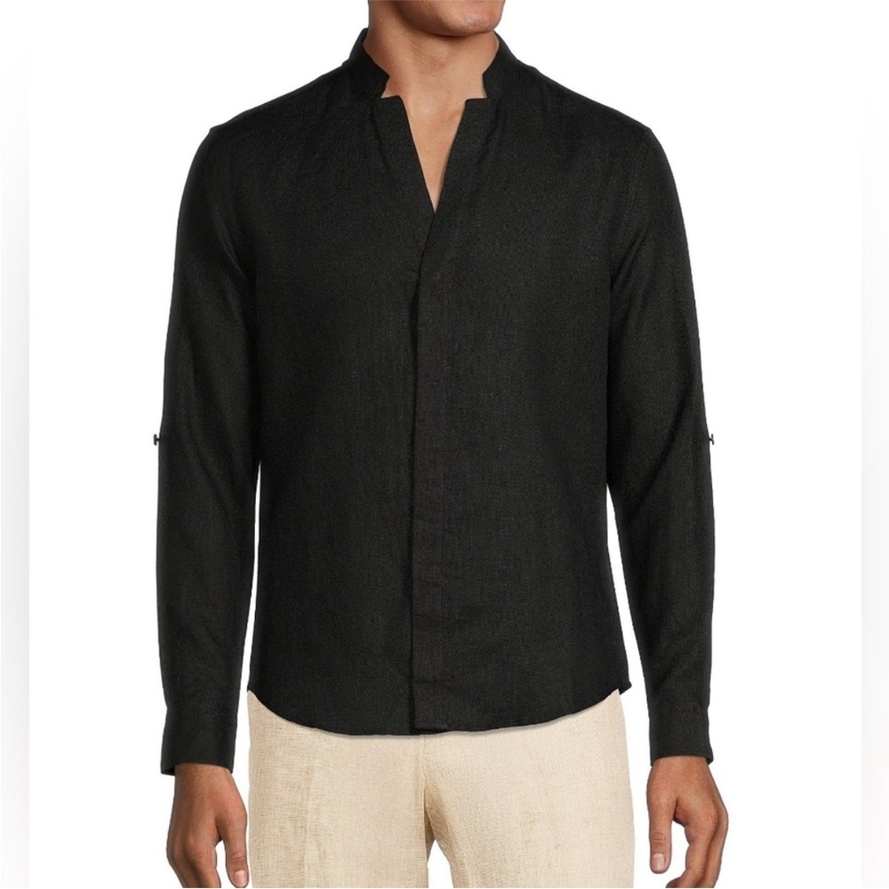 Murano Baird McNutt‎ Linen Roll Sleeve Woven Shirt sz 2XT black